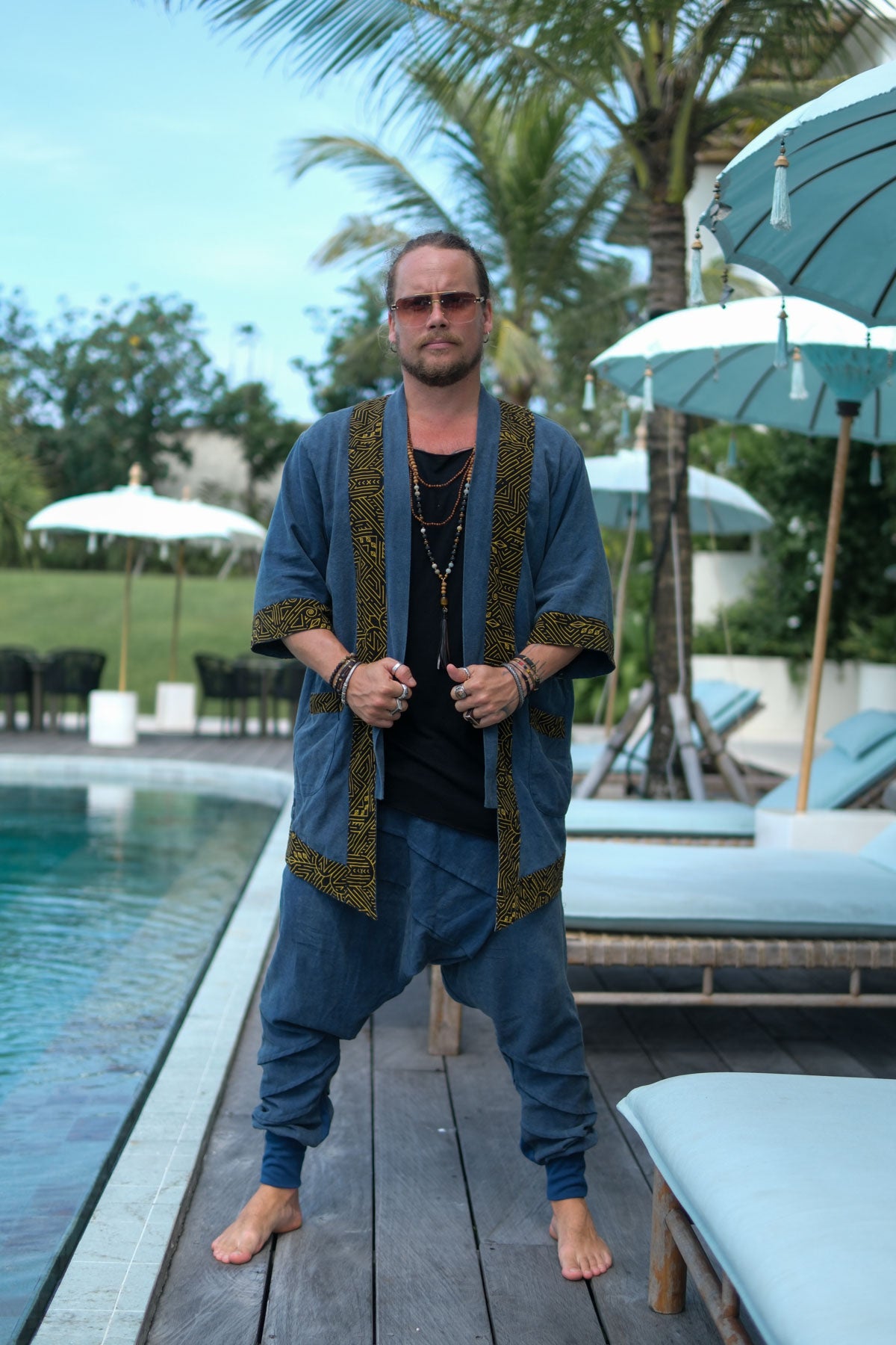 AGUNG Kimono Blue - Short Stonewashed Linen Kimono