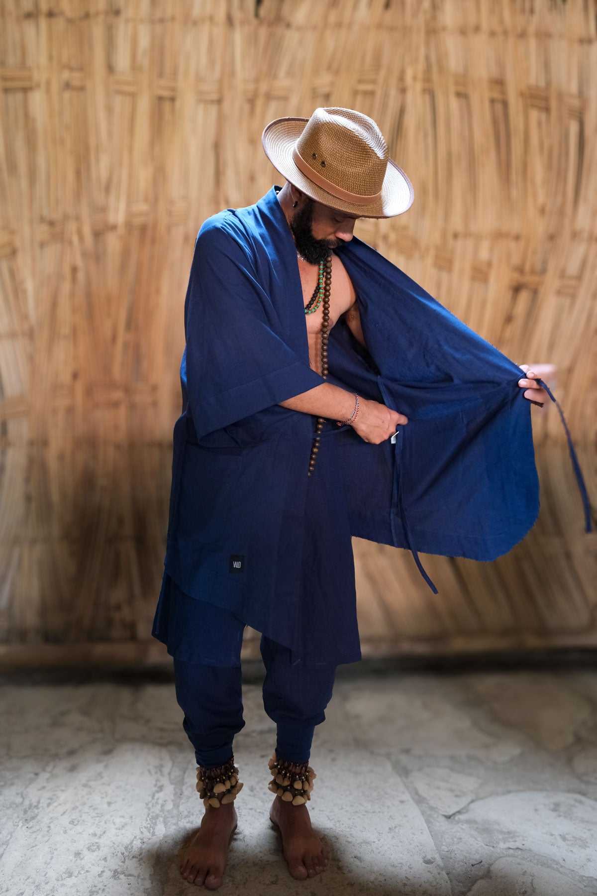 BUSHI Kimono Navy Blue - Japanese Inspired Linen Haori Robe Vest