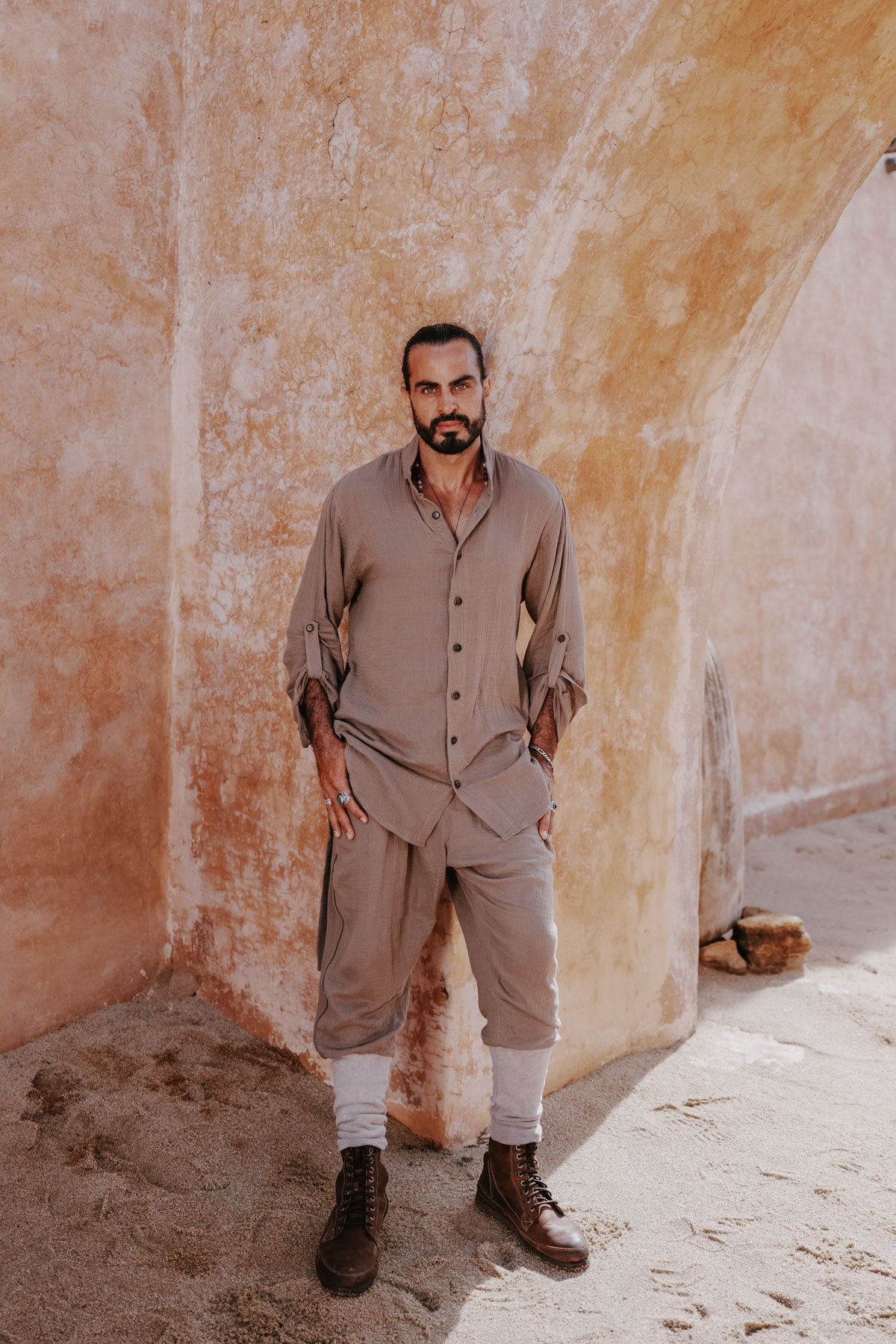 DJINN Shirt - Relaxed Cotton Crepe Nehru Collar Shirt