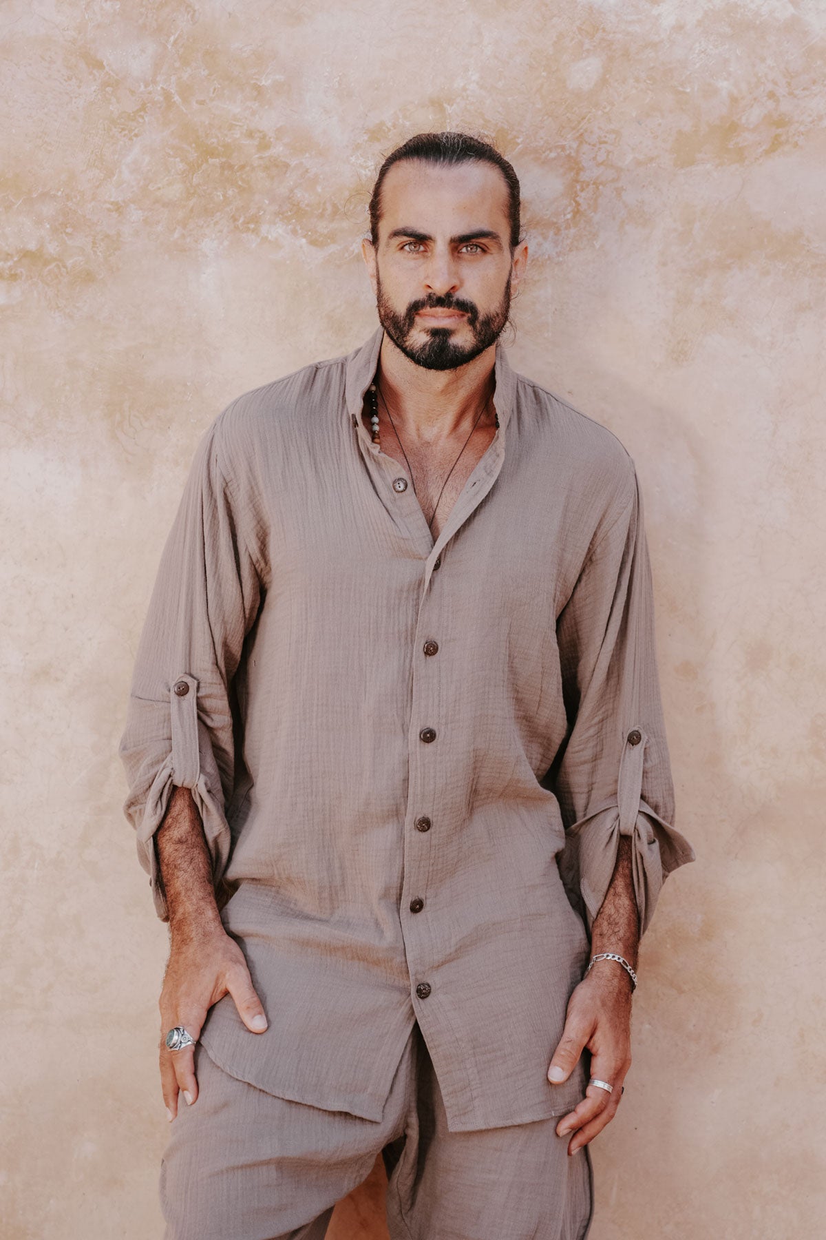 DJINN Shirt - Relaxed Cotton Crepe Nehru Collar Shirt