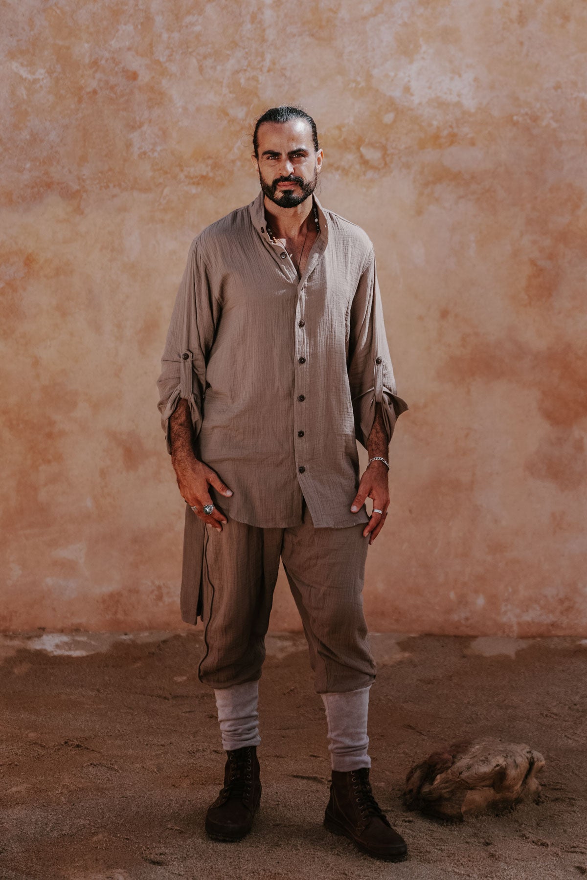 DJINN Shirt - Relaxed Cotton Crepe Nehru Collar Shirt