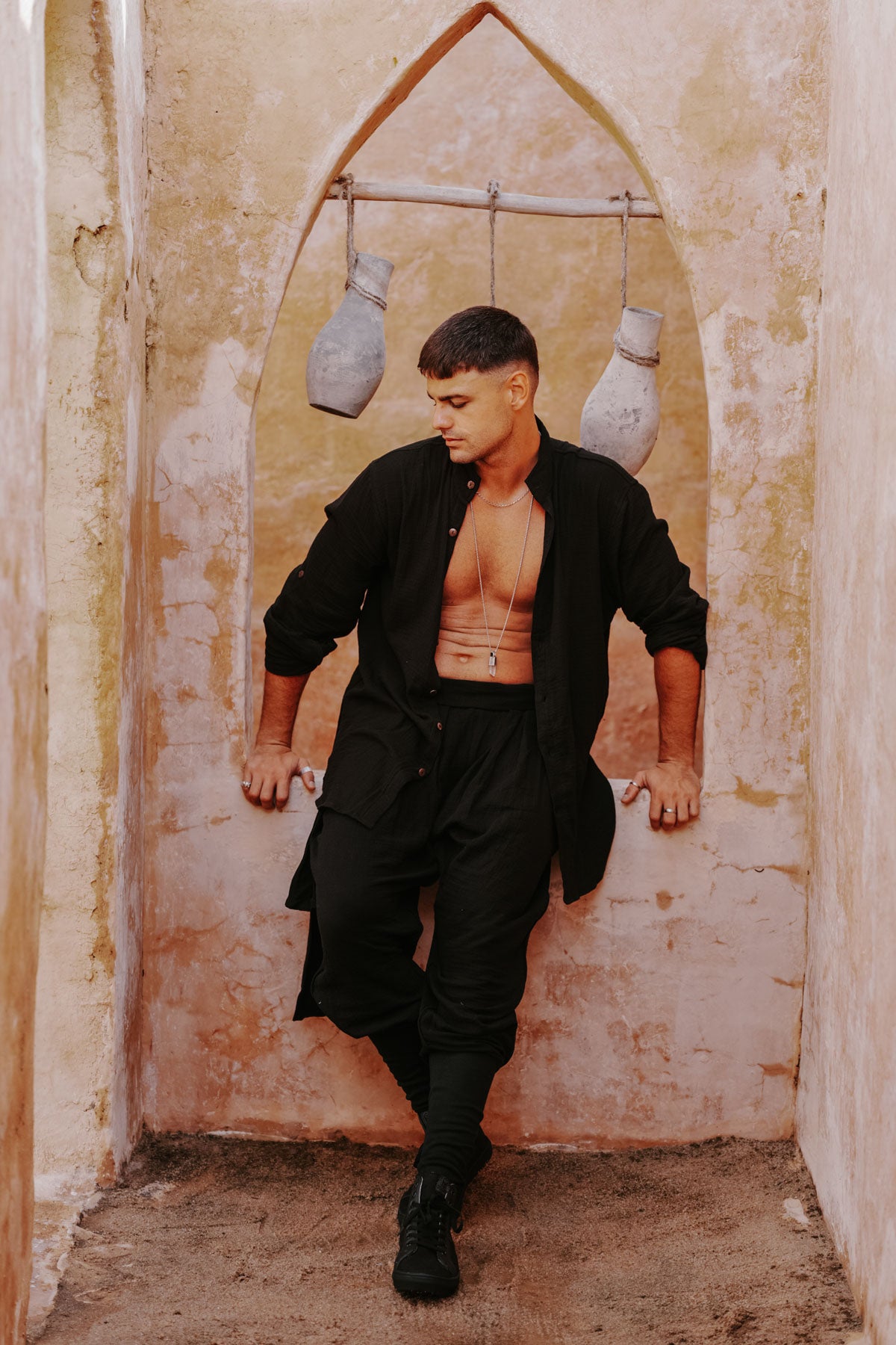 DJINN Shirt - Relaxed Cotton Crepe Nehru Collar Shirt