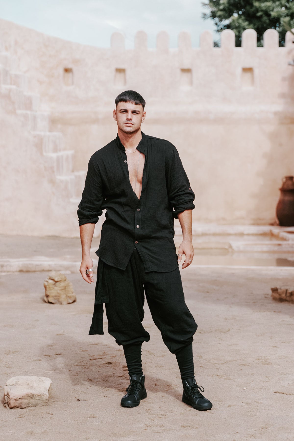 DJINN Shirt - Relaxed Cotton Crepe Nehru Collar Shirt