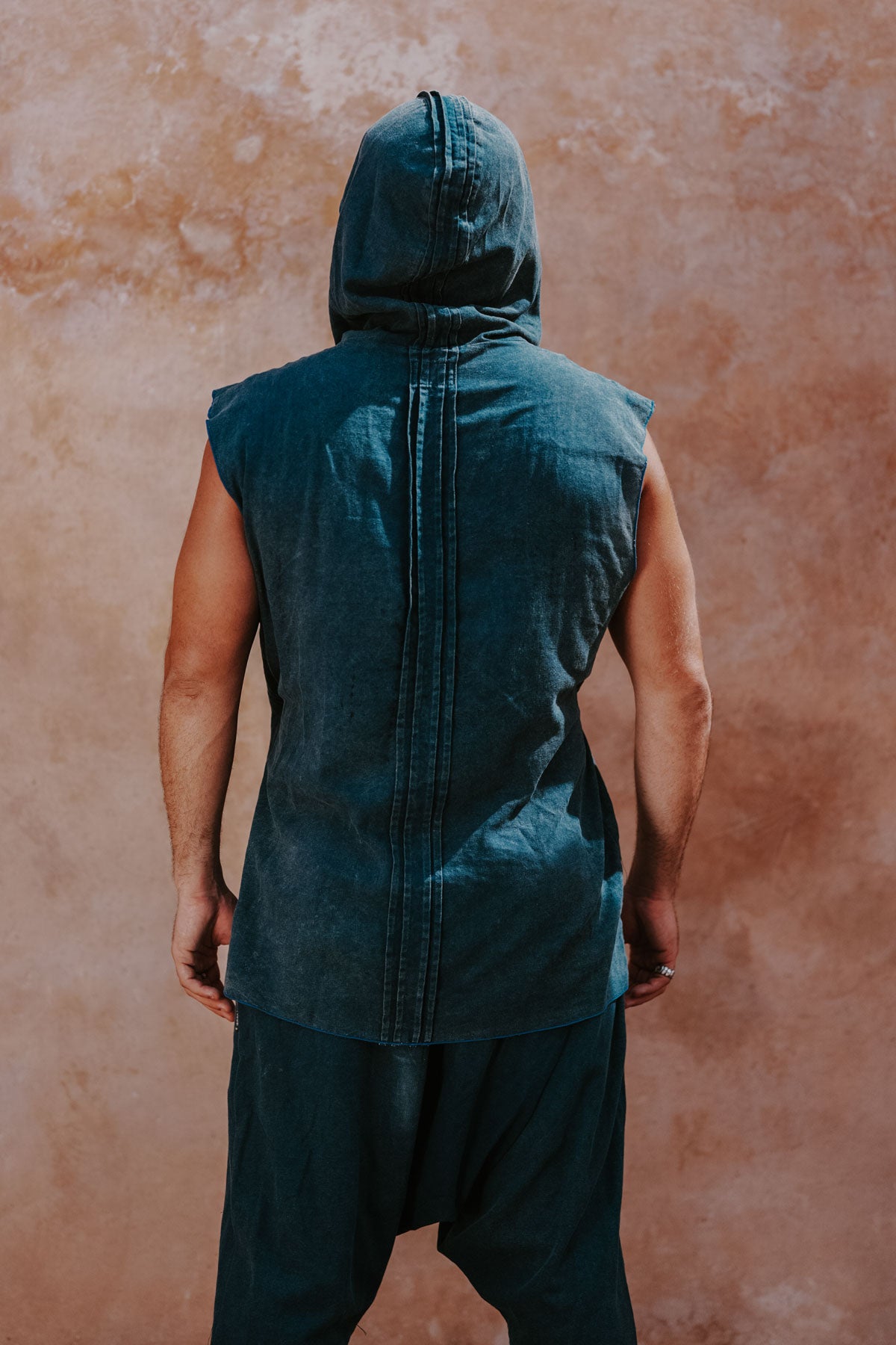 HANZO Linen Blue - Stonewashed Hooded Kimono Vest