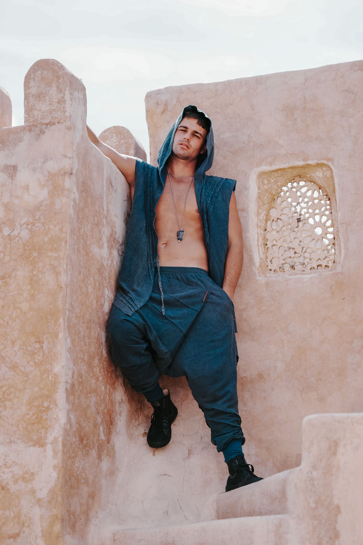 AGUNG Pants Blue - Stonewash Linen Harem Pants