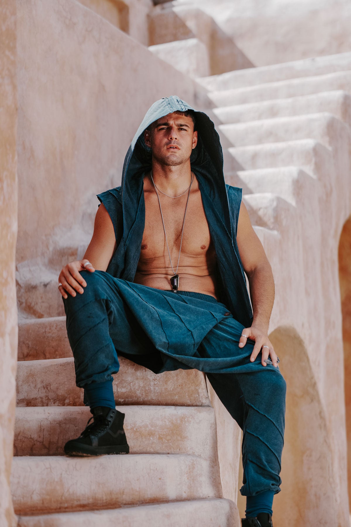 AGUNG Pants Blue - Stonewash Linen Harem Pants