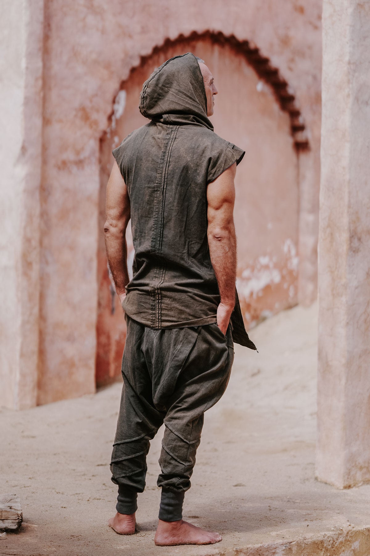 AGUNG NINJA Brown Green - Stonewash Linen Harem Pants
