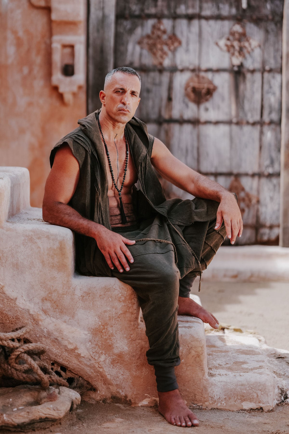 AGUNG NINJA Brown Green - Stonewash Linen Harem Pants