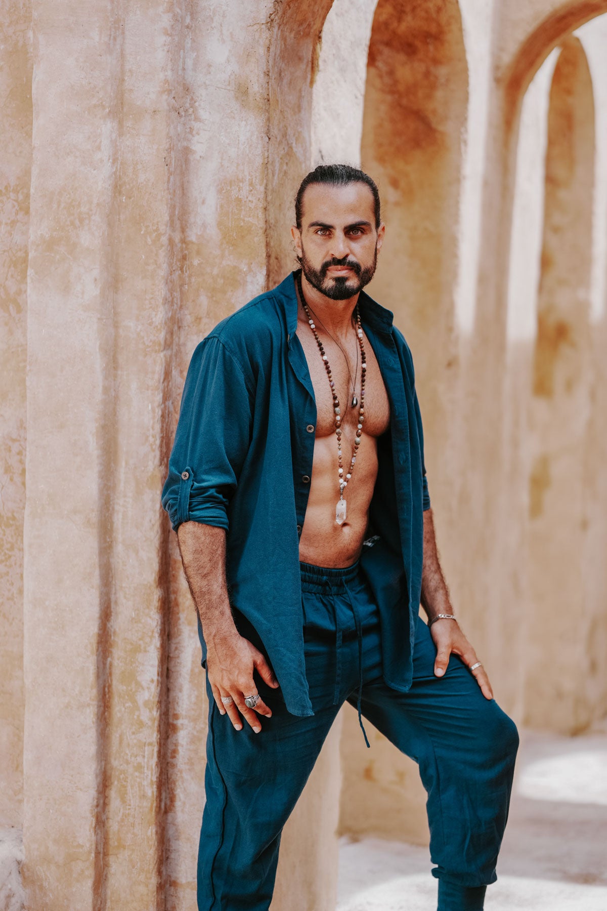 KOKO Outfit Navy Blue - Oriental Linen Shirt and Pants