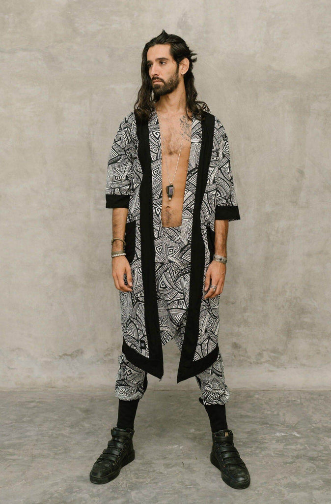 VALO Design Clothing Capes Blue Geometric VALO SPIRIT Black & White Tribal  - elegant & unique cotton kimono cardigan
