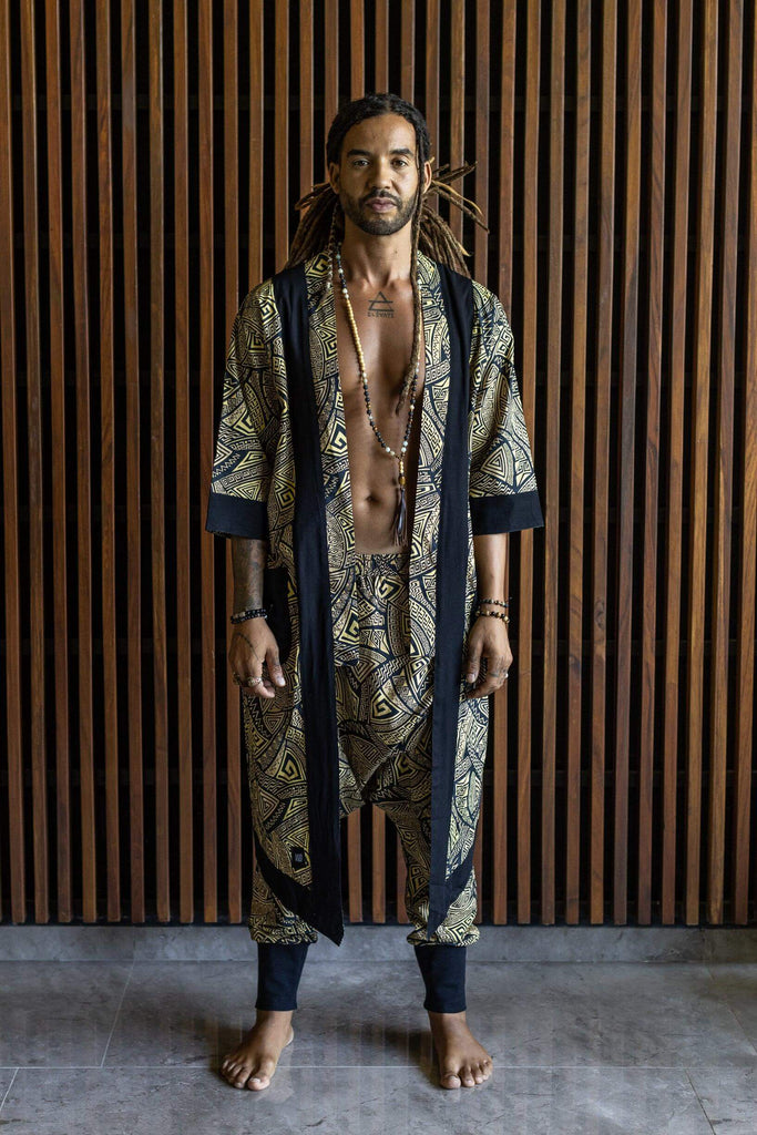 VALO SPIRIT Gold & Black Tribal - elegant & unique cotton kimono cardigan - VALO Design Clothing 