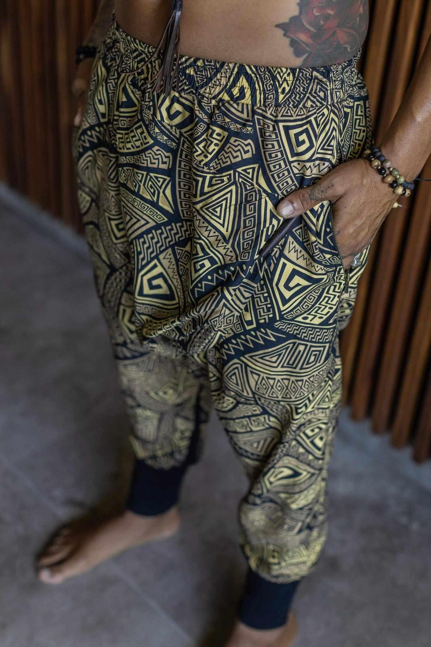 VALO Design VALO SPIRIT NINJA Gold & Black Tribal - Comfortable & stylish cotton print harem pants 