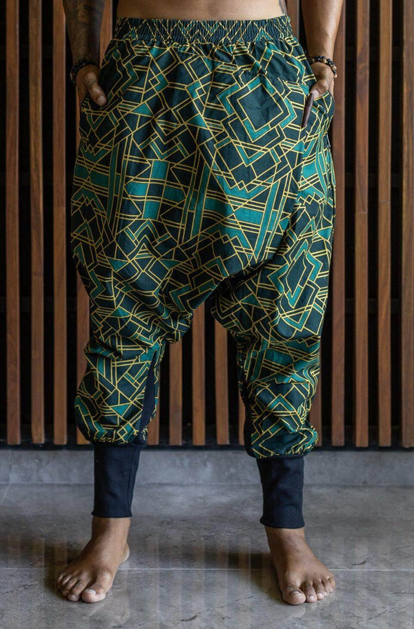 VALO SPIRIT NINJA Green Geometric - Comfortable & stylish cotton print harem pants - VALO Design Clothing 