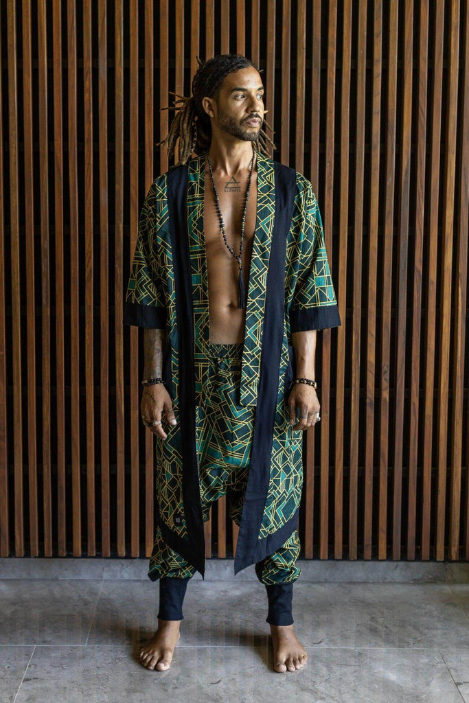 VALO SPIRIT NINJA Green Geometric - Comfortable & stylish cotton print harem pants - VALO Design Clothing 