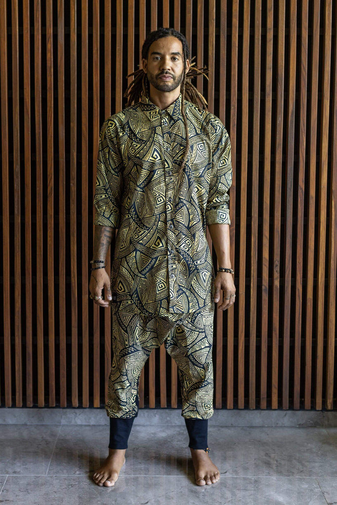 VALO SPIRIT PANTAI Black & Gold Tribal - A classic slim fit button up shirt with unique print - VALO Design Clothing 
