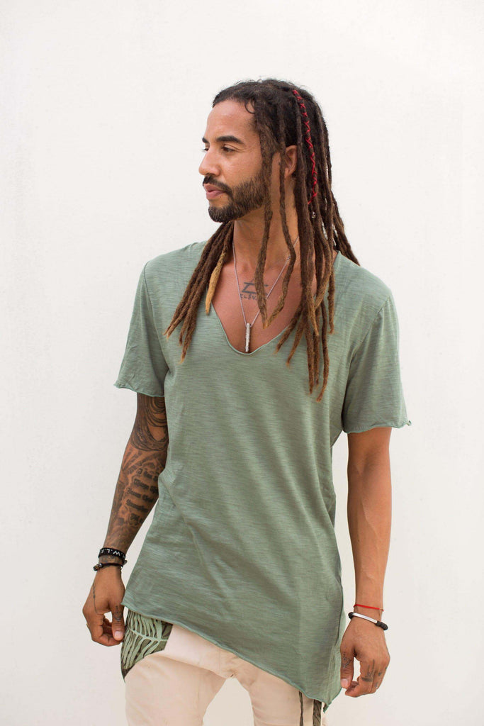 VALOdesigns Green / S VALO TEE - V-neck asymmetric cotton bamboo t-shirt