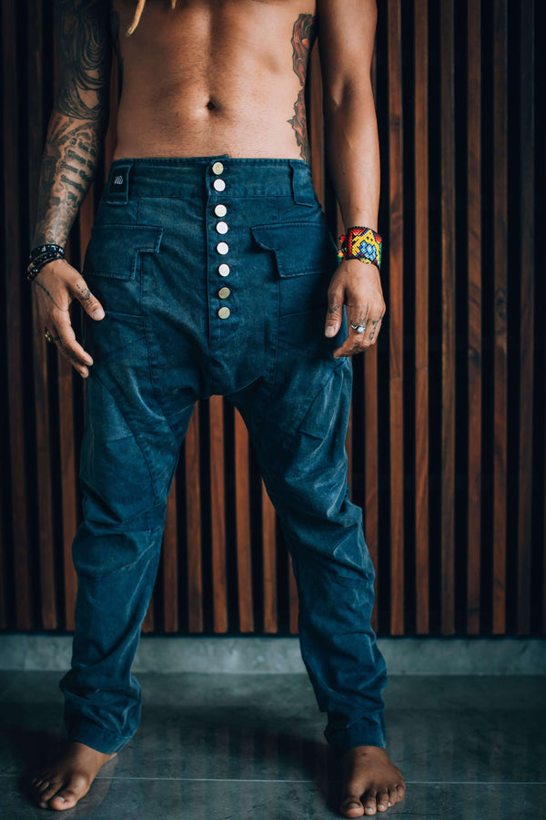 VALOdesigns Pants Navy Blue Stonewash / M/L YÖ - Elegant drop crotch harem pants with unique cut - Unisex
